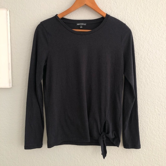 J. Crew Dark Gray Side Tie Long Sleeve Tee Shirt - Picture 2 of 7